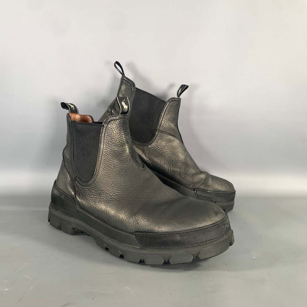 POLO Size 10.5 Black Crackled Leather Chelsea Boots
